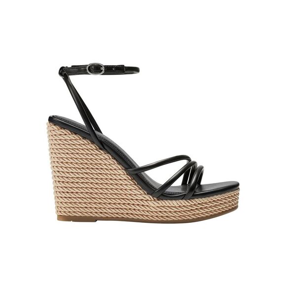 MARC FISHER Womens Beige Strappy Studded Zig Square Toe Wedge Buckle Heeled M main image 1